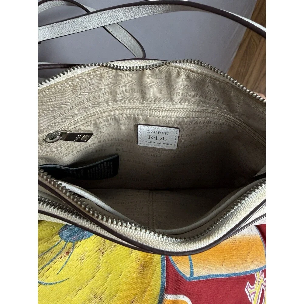 Lauren Ralph Lauren Pebbled Leather Crossbody Bag Ivory Cream RLL Silver Zip